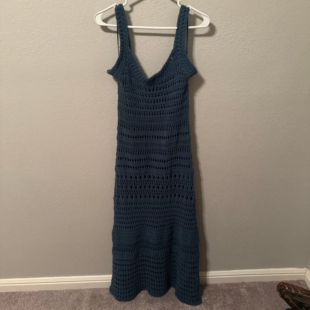 Vince Crocheted Midi Dress Teal Large